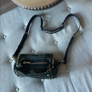 Gryson Green Leather Small Crossbody Purse Brass Studs Suede Lining